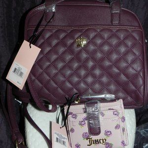 Juicy Couture Deep🍇Plum Quilted Satchel & Blooms at Night Mauve Wallet Set